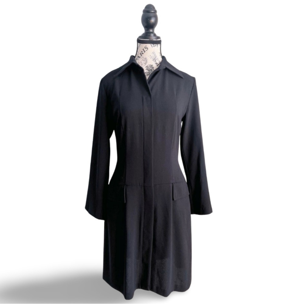 🇨🇦 Vintage 90s Club Monaco Black Shirt Dress Minimalist Size Small